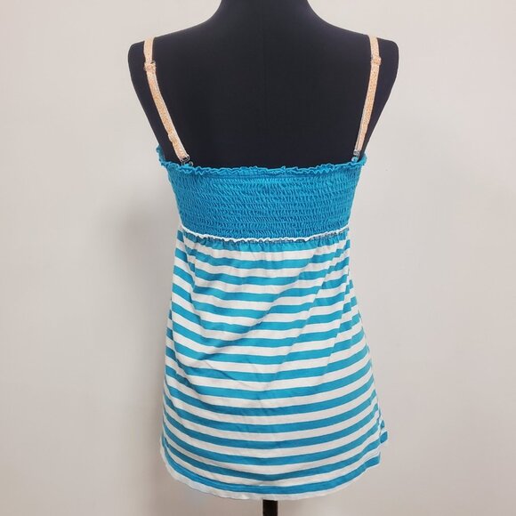 Vintage No Boundaries Juniors Striped Y2K Babydoll Cami Size M Blue Preppy 90S - Picture 3 of 10